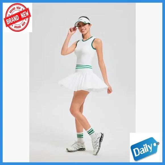 High Waisted Pleated Tennis Skirt Set with Built-in Bra and Pockets - Picture 3 of 7